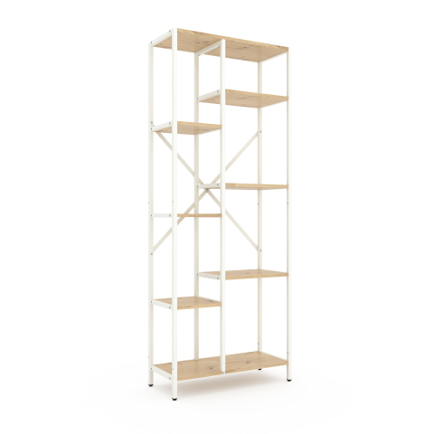 Mobilier - Raft metalic Nex Loft Cascade 1780×700×300 mm, 7 rafturi, White / Oak Artisan – organizare inteligentă și design modern