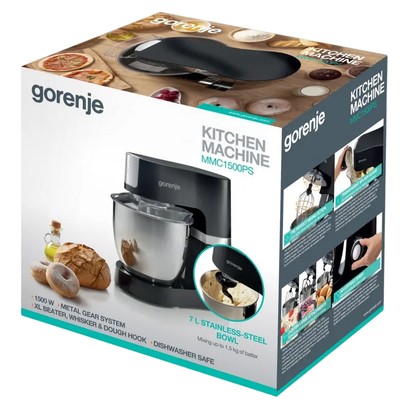 Robot de bucătărie Gorenje MMC1500PS Negru – 1500 W + bol inox 7 L pentru blaturi perfecte și aluaturi ca la brutărie [10]