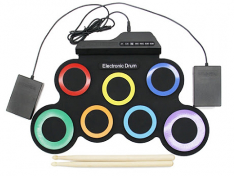 Jucării - Toba electronica pentru copii Roll Drum with Built-in Speakers Bluetooth, 7 pads