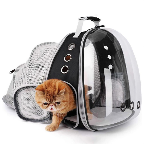 Rucsac pentru animale de companie cu fereastra din plastic, cu spate extensibil, buzunar lateral, Jumi, greutate maxima 6 kg, Gri [9]