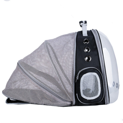 Rucsac pentru animale de companie cu fereastra din plastic, cu spate extensibil, buzunar lateral, Jumi, greutate maxima 6 kg, Gri [5]
