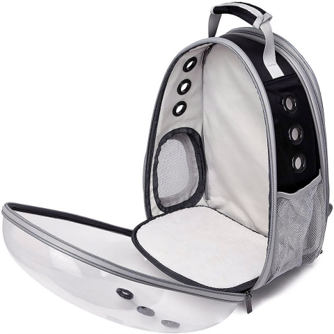 Rucsac pentru animale de companie cu fereastra din plastic, cu spate extensibil, buzunar lateral, Jumi, greutate maxima 6 kg, Gri [1]