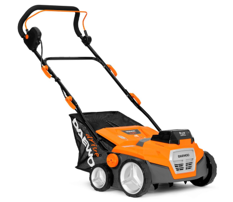 Scarificator și aerator cu acumulator DAEWOO DSC 3842Li SET (2×21V, 2×4Ah, Motor Brushless, 38 cm, 2 Arbori, Coș 55L) [1]