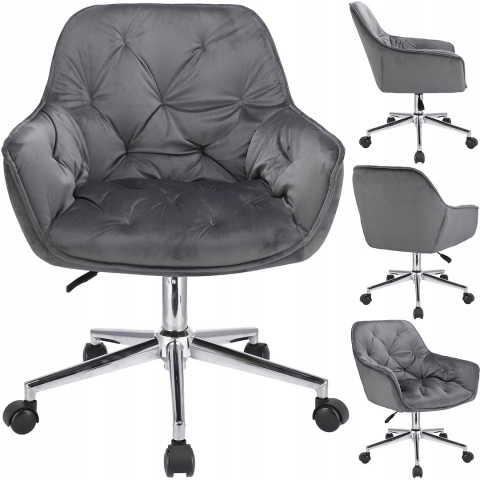 Scaun de birou cu roti Jumi, LARGOCM, 87x60x62cm, catifea, inaltime reglabila, Gri [6]