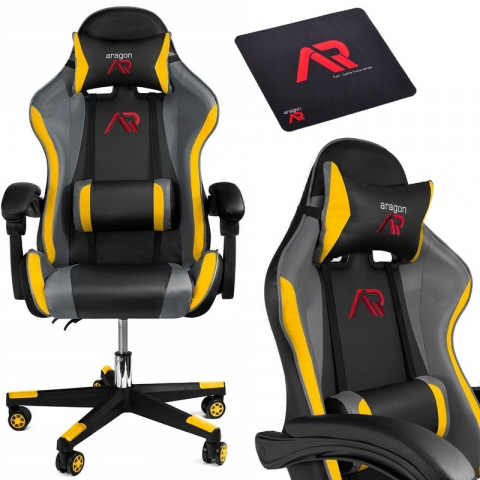 Scaun gaming Jumi ARAGON, cu covoraș, Negru/Galben/Gri – Ergonomie și Stil pentru Gaming [1]