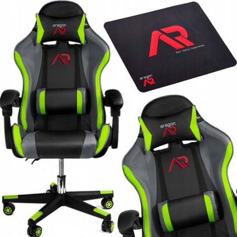 Scaun gaming Jumi ARAGON, cu covoraș, Negru/Verde/Gri – Confort și Design Ergonomic [1]