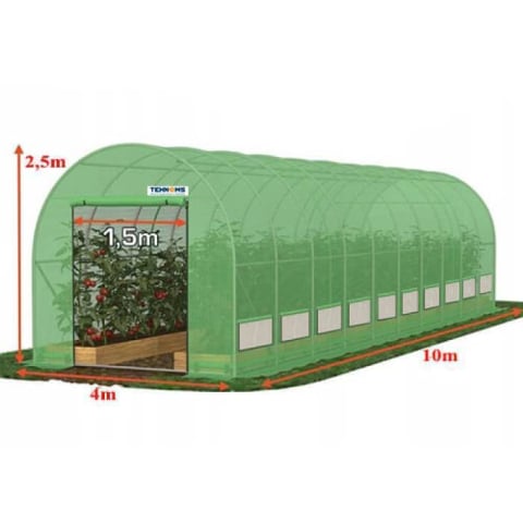 Sere - Seră de grădină / Solar 10x4x2.5m (Ø32mm, 2 uși, Cadru Galvanizat, Folie Armată 240g/m²)