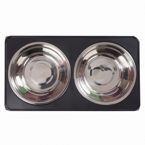 Set 2 boluri din otel inoxidabil pentru caine si pisica, pe suport pliabil, Gri [1]
