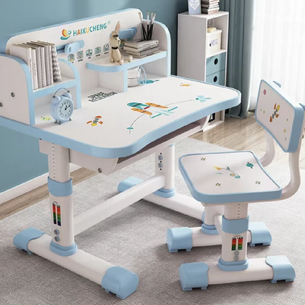 Casa și grădina - Set birou pentru copii cu scaun reglabil și rafturi pentru cărți, 75.5×48.5 cm, Albastru