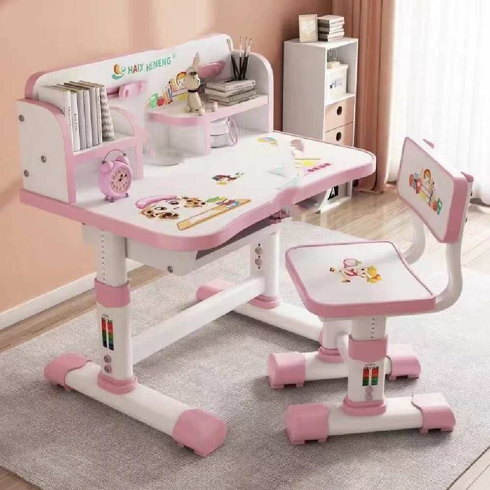 Casa și grădina - Set birou pentru copii cu scaun reglabil și rafturi pentru cărți, 75.5×48.5 cm, Roz