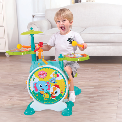 Набор ударных инструментов с креслом – Барабан, тарелки, микрофон + стул для маленьких музыкантов! [3]