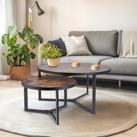 Set mese de cafea Jumi, 80x80x52 cm & 50x50x42 cm, design modern, Maro – Eleganță și funcționalitate pentru orice living [3]