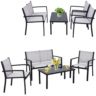 Set mobilier gradina/terasa, 1 masa, 2 scaune, 1 canapea, Jumi, plasa și metal, Maro [5]