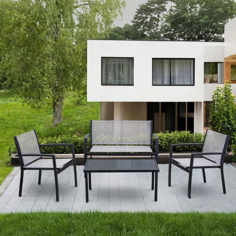 Set mobilier gradina/terasa, 1 masa, 2 scaune, 1 canapea, Jumi, plasa și metal, Maro [1]