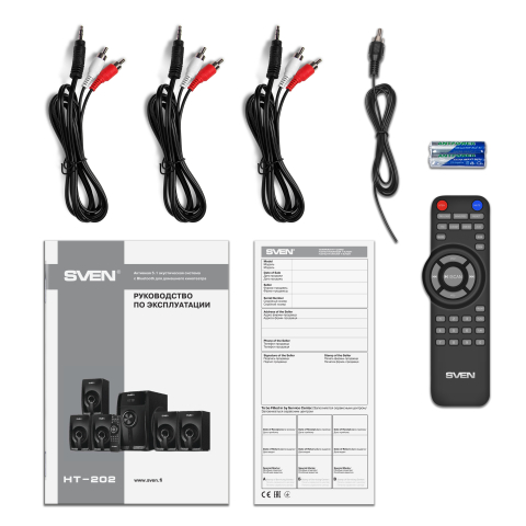Акустическая система SVEN HT-202 Black – 5.1, 100 Вт RMS, Bluetooth, FM, USB/SD, LED-дисплей, Пульт ДУ, Дерево [7]