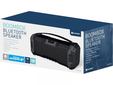 Портативная колонка BOOMBOX Bluetooth Platinet, 11Вт RMS, IPX5, черная [3]