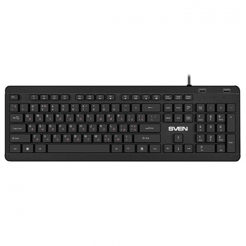 Calculatoare - SVEN KB-E5700H, Keyboard, Waterproof construction, 104 keys, 12 Fn-keys, slim compact design, low-profile, USB 2.0 Hub 2 -ports, 1.5m, Black, Rus/Ukr/Eng