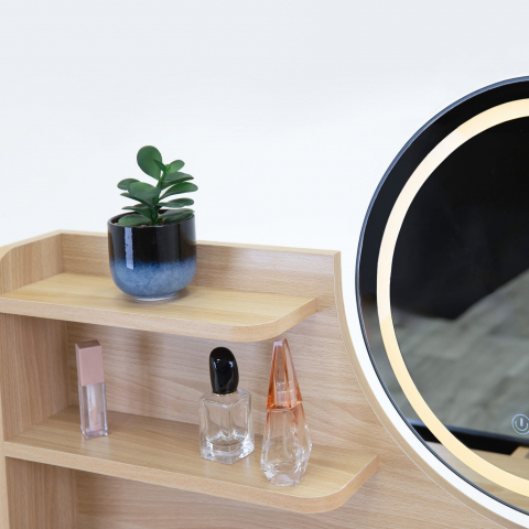 Toaletă de machiaj din lemn cu oglindă LED, 120x80x40 cm, picioare din lemn de fag [5]