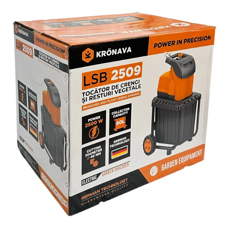 Tocător de crengi electric Kronava LSB2509 – 2500 W – Diametru maxim 40 mm – Casetă 50 l – Compact, Puternic și Ecologic pentru Grădina Ta [4]
