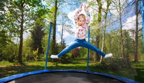 Trambulina de gradina pentru copii, Jumi, 244 cm (8Ft), cu plasa de protectie interioara, Negru/albastru [1]