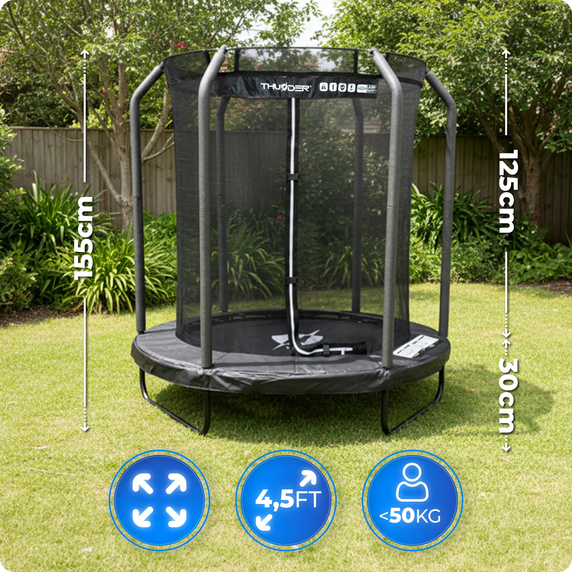 Батут для детей THUNDER INSIDE ELITE 4,5FT (140 см) Black – Безопасные прыжки даже в маленьком дворе [2]