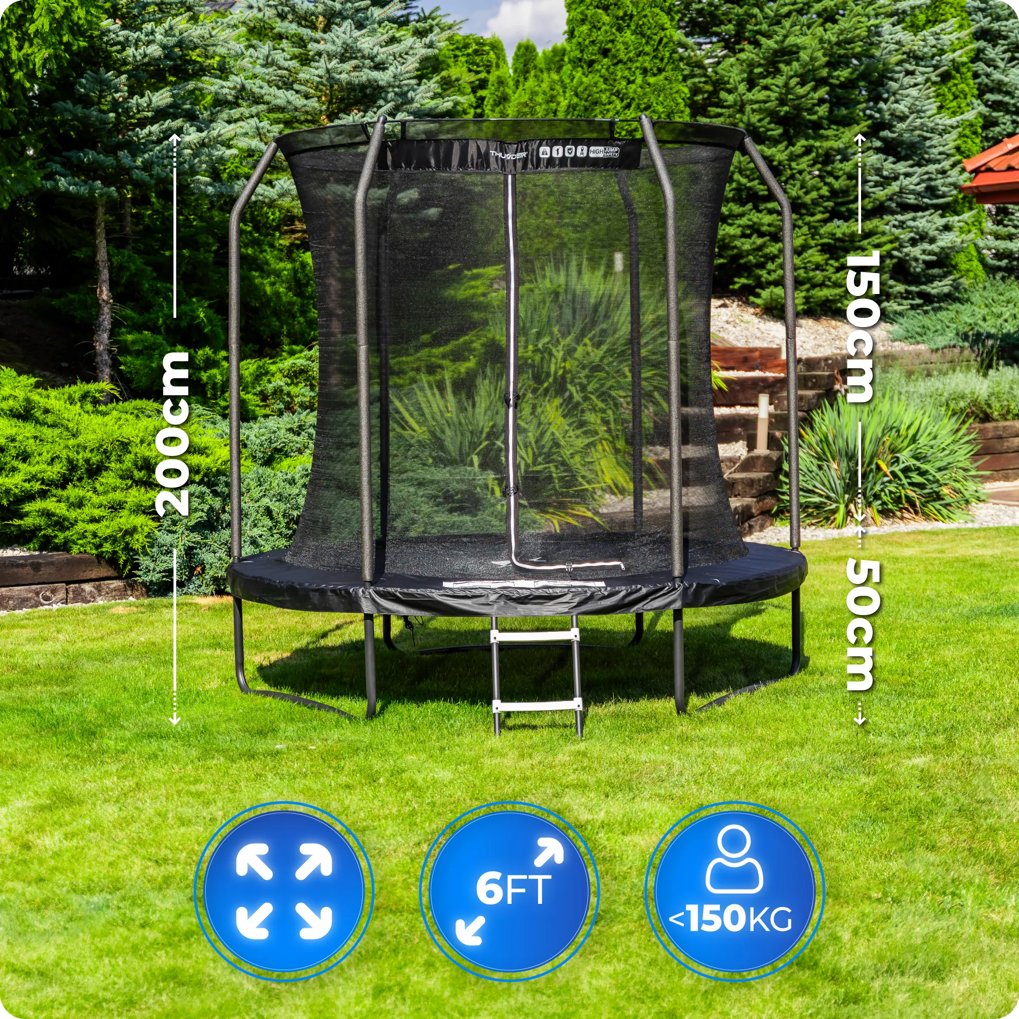 Батут для детей THUNDER INSIDE ELITE 6FT (183 см) Black – Безопасность и максимум веселья [2]