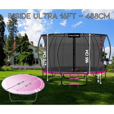 Trambulină Ultra 488 cm THUNDER, plasă internă, roz – Siguranță maximă și distracție fără limite [3]