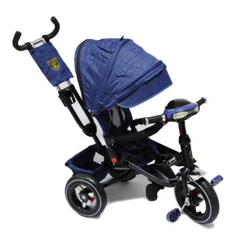 Produse pentru bebelusi - Tricicletă 3-în-1 cu Funcție de Rotire a Scaunului, Material ECO, USB, MP3, Radio (de la 10 luni) – Art. RTM300/2 Albastru