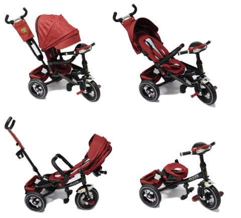 Produse pentru bebelusi - Tricicletă 3-în-1 cu Funcție de Rotire a Scaunului, Material ECO, USB, MP3, Radio (de la 10 luni) – Art. RTM300/3 Bordo