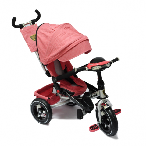 Produse pentru bebelusi - Tricicletă 3-în-1 cu Funcție de Rotire a Scaunului, Material ECO, USB, MP3, Radio (de la 10 luni) – Art. RTM300 Coral