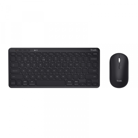 Tastaturi si Mouse - Trust  Lyra Multi-Device Compact Wireless keyboard and mouse set, RF 2.4GHz, Bluetooth, 800-1600 DPI, Silent click, FN keys, USB-A, USB-C, Black, Rechargeable battery, 301g, Uited Kingdom (UK)