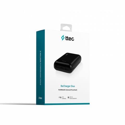 ttec Powerbank 10.000 mAh Duo ReCharger USB-C Input/Output, Black [6]