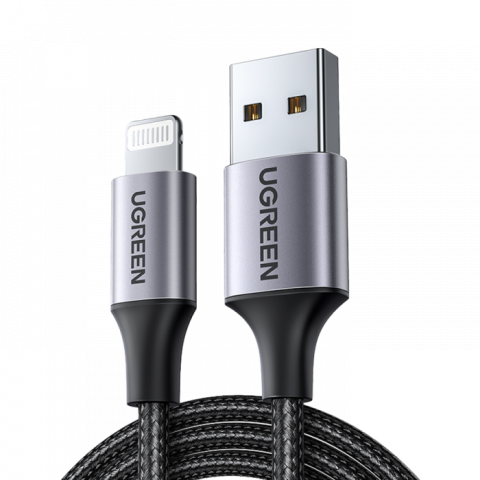 Кабель UGREEN USB to Lightning Alu Case with Braided 1M, MFI, Black [1]