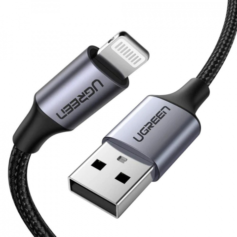 USB to Lightning - UGREEN Cable USB to Lightning Alu Case with Braided 1M, MFI, Black
