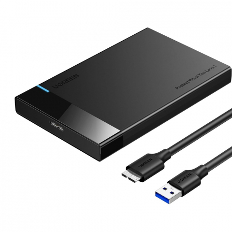 Electronice - UGREEN Enclosure USB 3.0 to HDD/SSD 2.5'' SATA 3.0 6Gbps UASP 0.3M Cable US221, Black