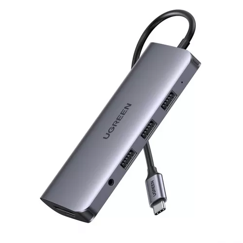 Electronice - UGREEN HUB 10in1 Type-C 3.0 to 3*USB-A, 3.5mm Audio Jack, PD, RJ45, VGA, SD/TF Card Reader, 4K HDMI, CM179, Space Gray