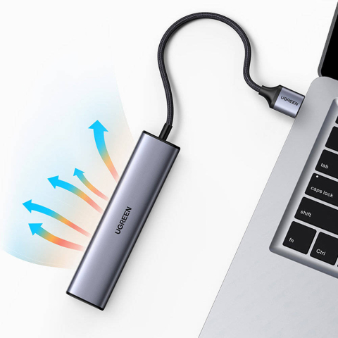 Хаб USB-C UGREEN CM475 4-in-1 Space Grey – Полное расширение + Gigabit Ethernet + зарядка PD 100W для ноутбуков и гаджетов [1]