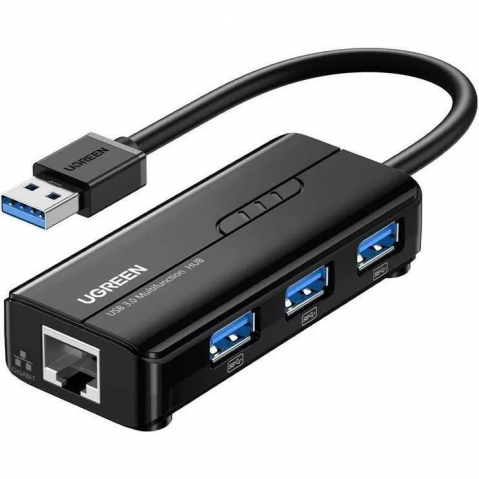 Electronice - UGREEN HUB 4in1 USB-A 3.0 to 3*USB-A 3.0 + RJ45 1Gbps, Black