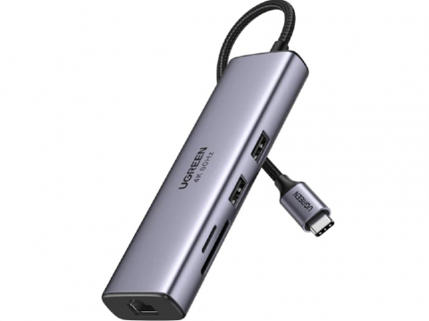 Electronice - UGREEN HUB 7in1 Type-C 3.0 to HDMI@4K 60Hz + 2*USB-A 3.0 + RJ45 1Gbps + SD/TF + Type-C 3.0 PD Converter 95W CM512, Grey