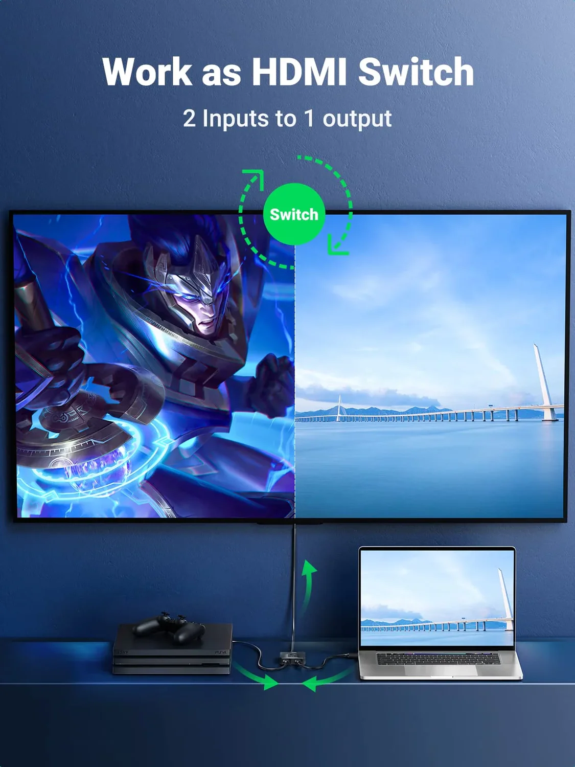 UGREEN Switcher Bi-Directional 2in1 2*HDMI 4K 30Hz or 1*HDMI 4K 30Hz to 1*HDMI 4K 30Hz or 2*HDMI 4K 30Hz CM217, Black [4]