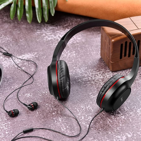 Accesorii Telefoane - W24 Enlighten headphones with mic set red