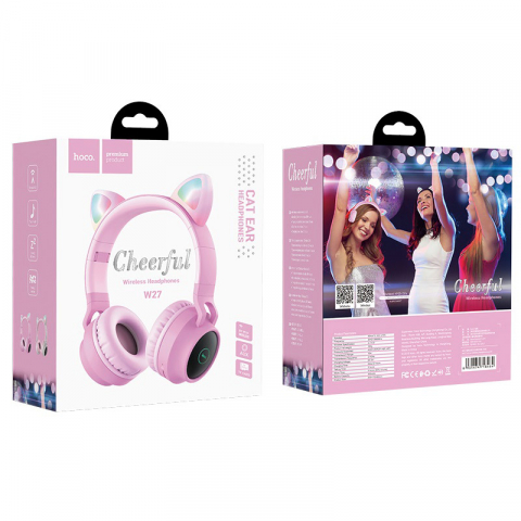 W27 Cat ear wireless headphones pink [2]