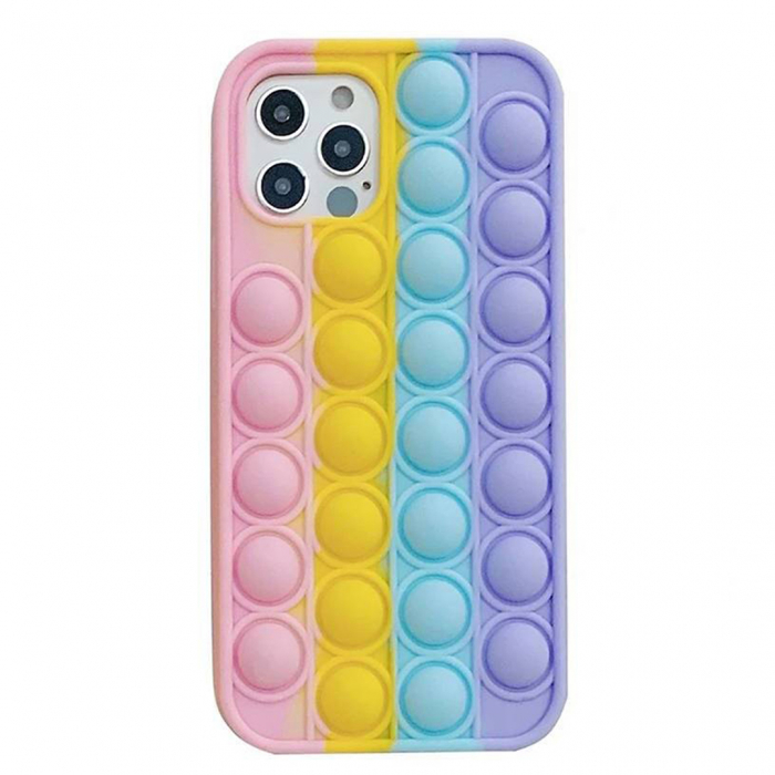 Husa pentru Apple iPhone 11 Pro Push Bubble Protection, Interactive Pop It Now, Jucarie Antistres, Trendy Colorful Invogue, Rainbow, Multicolor [1]