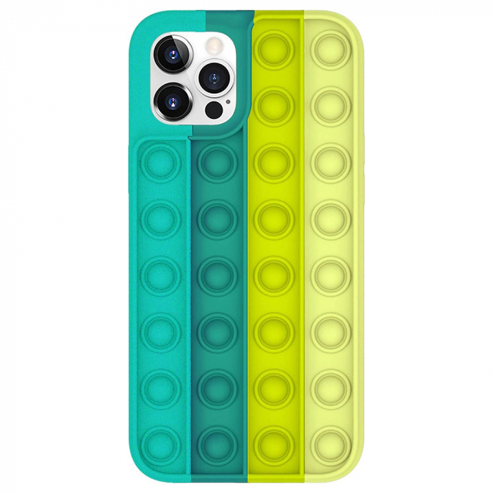 Husa PopIt G-Tech pentru iPhone 12 Pro Max, Push Pop Bubble Fidget, Antisoc, Jucarie antistres si husa de protectie, Silica Gel, Verde-Multicolor [1]