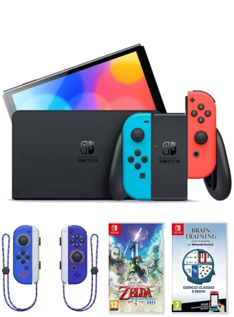 Consola Nintendo Switch Oled Red/Blue + Brain Training + Zelda Skyward Sword + Joy-con Zelda Ss [0]
