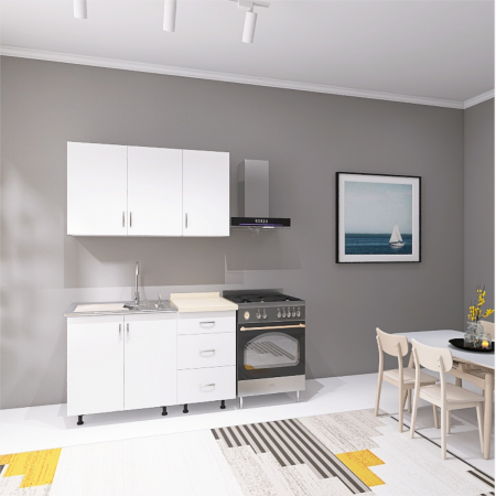 Bucatarii - Bucatarie 120 cm Lungime, Material PAL 18mm, Culoare Alb, Blat termorezistent