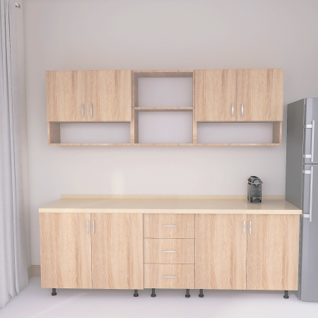 Bucatarii - Bucatarie 200 cm Lungime, Material PAL 18mm, Culoare Sonoma, Blat termorezistent