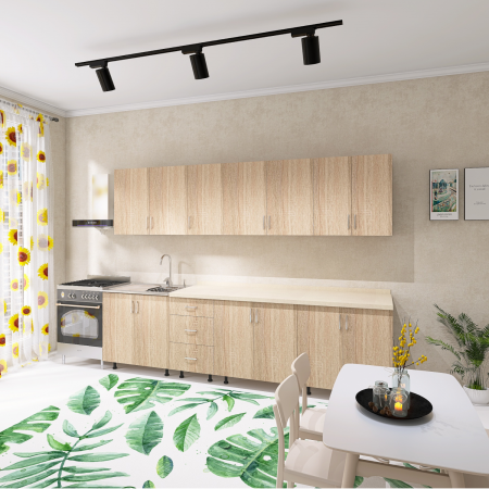Bucatarii - Bucatarie 240 cm Lungime, Material PAL 18mm, Culoare Stejar Sonoma, Blat termorezistent 2.8 cm Grosime