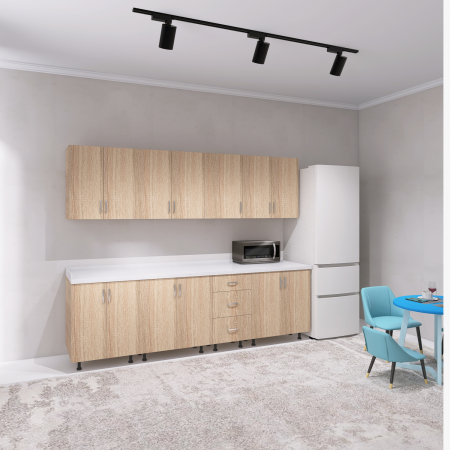 Bucatarii - Bucatarie 260 cm Lungime, Material PAL 18mm, Culoare Sonoma, Blat termorezistent 2.8 cm Grosime