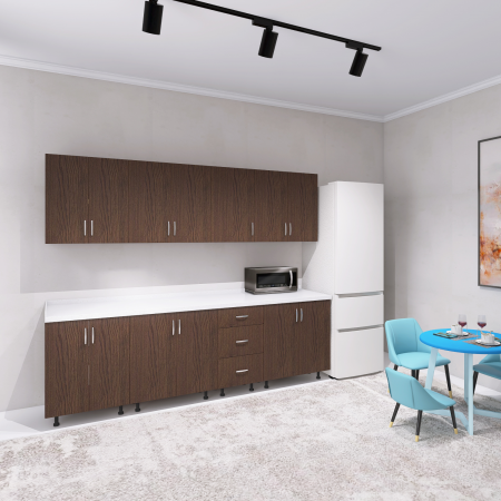 Bucatarii - Bucatarie 260 cm Lungime, Material PAL 18mm, Culoare Wenge, Blat termorezistent 2.8 cm Grosime